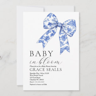 Blue Toile Bow Baby Shower invitation