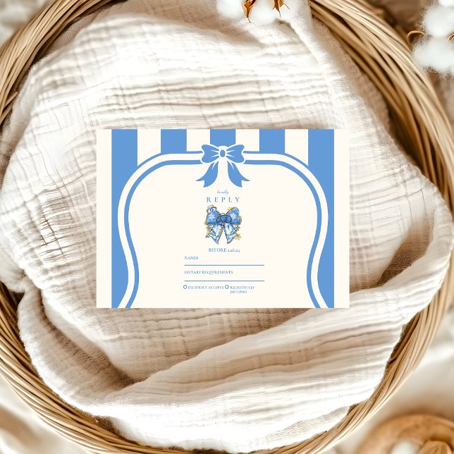 Blue Toile Bow Coquette Nursing School Graduate RSVP Card (Creator Uploaded)