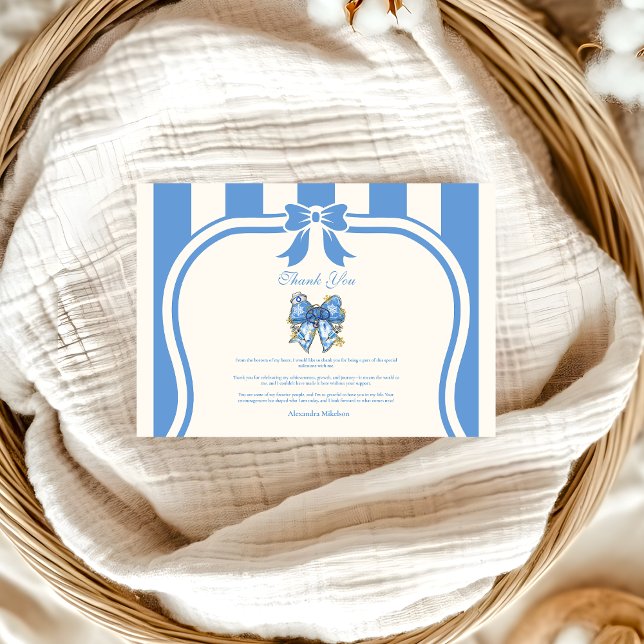 Blue Toile Bow Coquette Nursing School Graduate Thank You Card (Creator Uploaded)