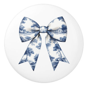 Blue Toile Bow Furniture Ceramic Knob