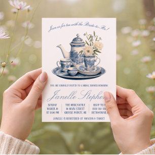 Blue Toile China Victorian Tea Party Bridal Shower Invitation
