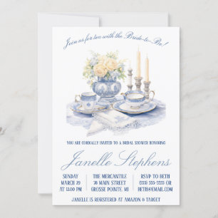 Blue Toile China Victorian Tea Party Bridal Shower Invitation