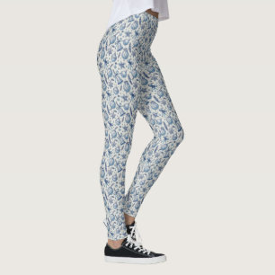 Blue Toile Christmas Ornaments, Bells & Ribbon Leggings
