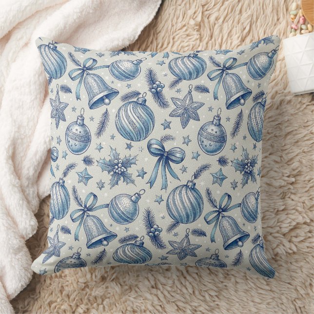 Blue Toile Christmas Ornaments Seamless Cushion (Blanket)