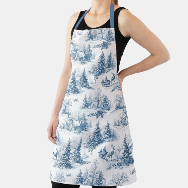 Blue Toile Christmas Pattern  Apron (Insitu)