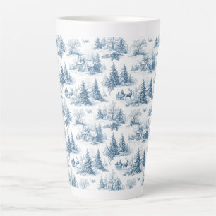 Blue Toile Christmas Pattern Latte Mug