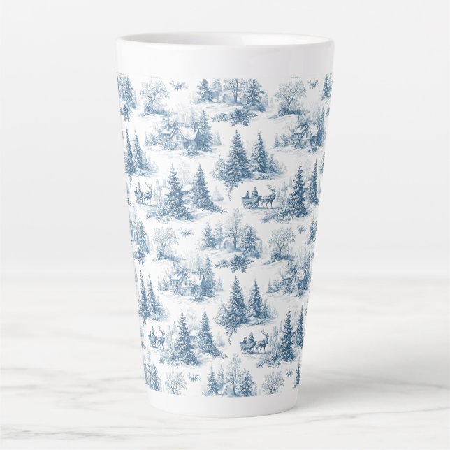 Blue Toile Christmas Pattern  Latte Mug (Front)