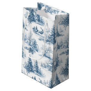 Blue Toile Christmas Pattern Small Gift Bag