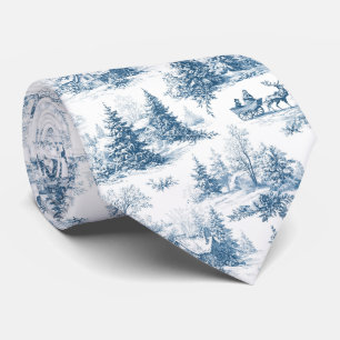 Blue Toile Christmas Pattern Tie