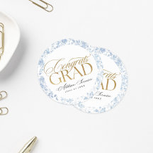 Blue Toile Congrats Grad Labels