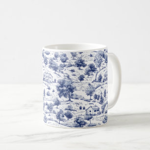 Blue Toile Countryside Scene (3) Coffee Mug