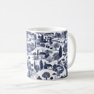 Blue Toile Countryside Scene Coffee Mug