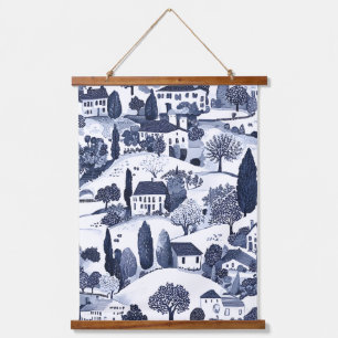 Blue Toile Countryside Scene Hanging Tapestry