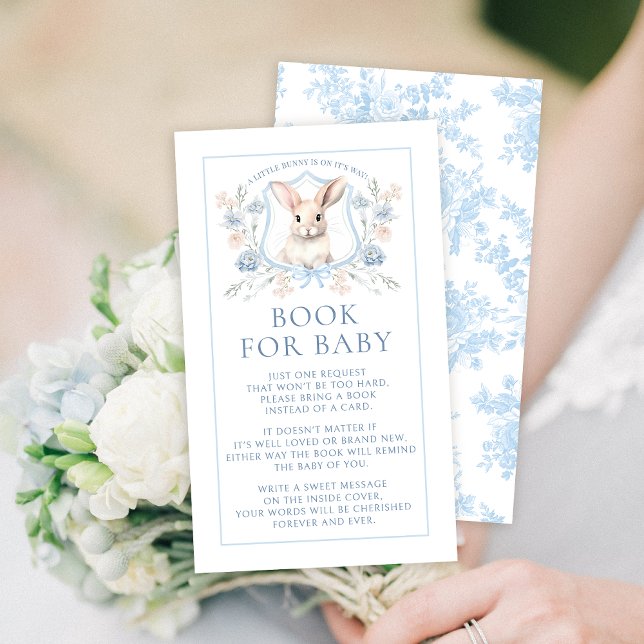 Blue Toile Crest Bunny Book for Baby Boy Shower Enclosure Card (Creator Uploaded)