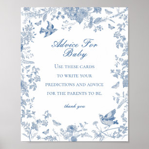 Blue Toile De Jouy Advice for Baby Shower Game Poster