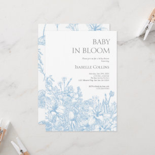 Blue Toile de Jouy Baby in Bloom Baby Shower2 Invitation