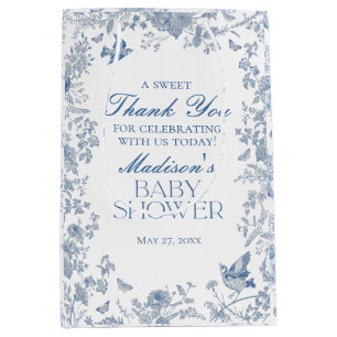 Blue Toile De Jouy Baby Shower Favours Medium Gift Bag