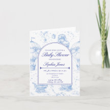 Blue Toile de Jouy Baby Shower Invitation