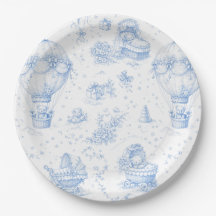 Blue Toile de Jouy Baby Shower Paper Plates
