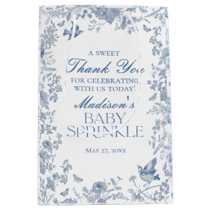 Blue Toile De Jouy Baby Sprinkle Favours Medium Gift Bag