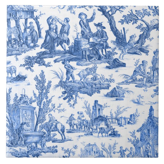 Blue Toile de Jouy  Ceramic Tile (Front)