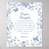 Blue Toile De Jouy Diaper Thoughts Baby Shower