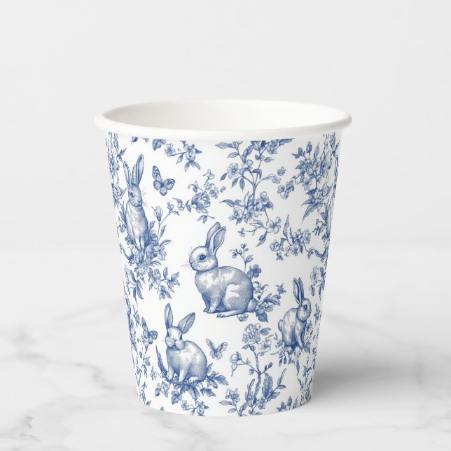 Blue Toile De Jouy Easter Bunny Paper Cups (Front)