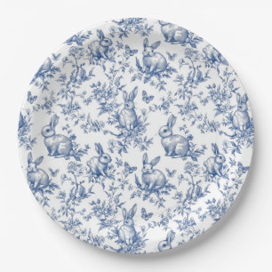 Blue Toile De Jouy Easter Bunny Paper Plate