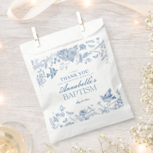 Blue Toile De Jouy Floral Baptism Dessert Favour Bag