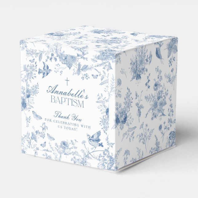 Blue Toile De Jouy Floral Baptism Favour Boxes (Back Side)