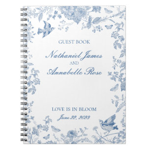 Blue Toile De Jouy Floral Wedding Guest Book
