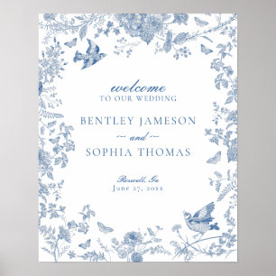 Blue Toile De Jouy Floral Wedding Welcome Sign