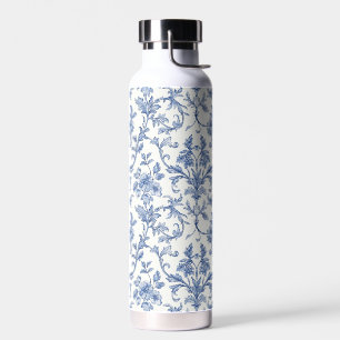 Blue Toile de Jouy French Country Floral Pattern Water Bottle