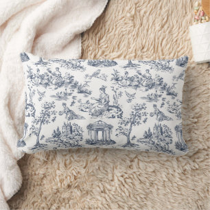 Blue Toile de Jouy, French country style Lumbar Cushion