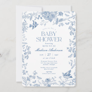Blue Toile De Jouy French Floral Baby Shower Invitation
