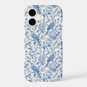 Blue Toile de Jouy French Floral Bird Pattern