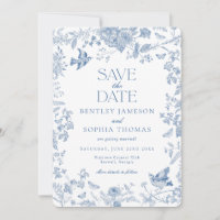 Blue Toile De Jouy French Floral Save the Date