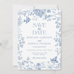 Blue Toile De Jouy French Floral Save the Date Invitation