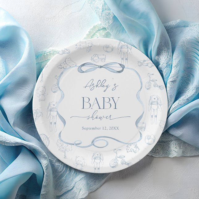 Blue Toile De Jouy Nursery Baby shower Paper Plate (Creator Uploaded)