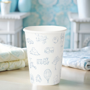 Blue Toile de Jouy Nursery Boy Baby shower Paper Cups