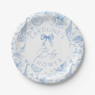 Blue Toile de Jouy Safari Baby Shower Paper Plates