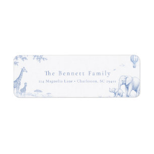 Blue Toile De Jouy Safari Baby Shower Return Address Label