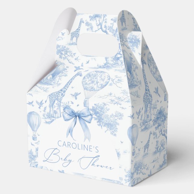 Blue Toile de Jouy Safari Boy Baby Shower Favour Box (Front)