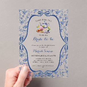 Blue Toile de jouy Tea Party Bridal shower Acrylic Invitations