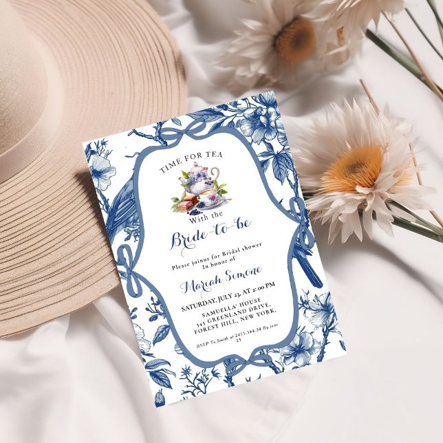 Blue Toile de jouy Tea Party Bridal shower Invitation (Creator Uploaded)