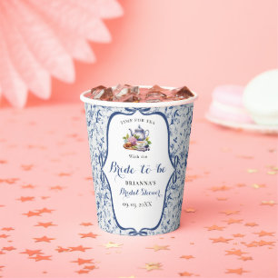 Blue Toile de jouy Tea Party Bridal shower Paper Cups