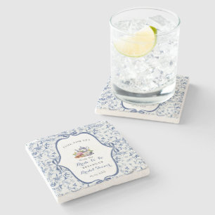 Blue Toile de jouy Tea Party Bridal shower Stone Coaster
