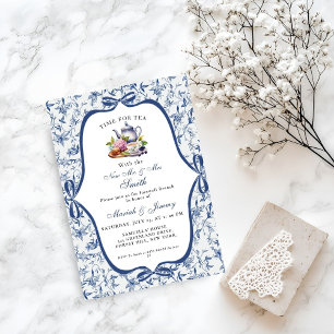 Blue Toile de jouy Tea Party Farewell Brunch Party Invitation