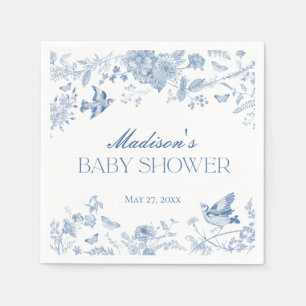 Blue Toile De Jouy Vintage Floral Baby Shower Napkin