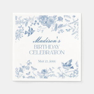 Blue Toile De Jouy Vintage Floral Birthday Party Napkin